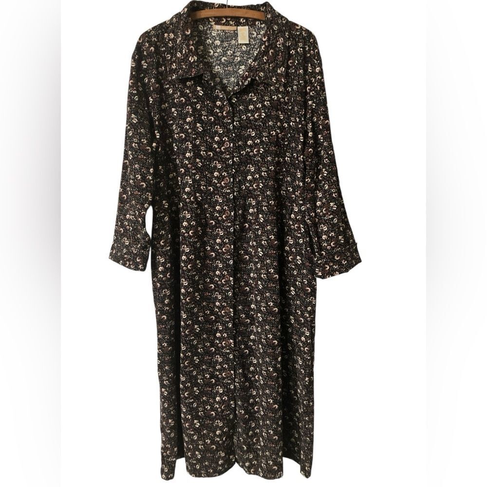 LA Cera Corduroy Dress Size 1X Floral Fall Winter Comfy Cotton Cozy